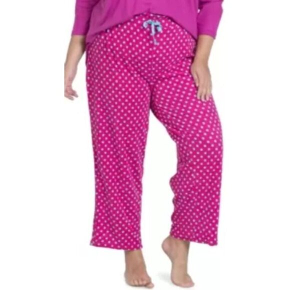 Goodnight Kiss Womens Plus Size 1X Dot Printed Fleece Pajama Pants in Pink Blue - Picture 1 of 6
